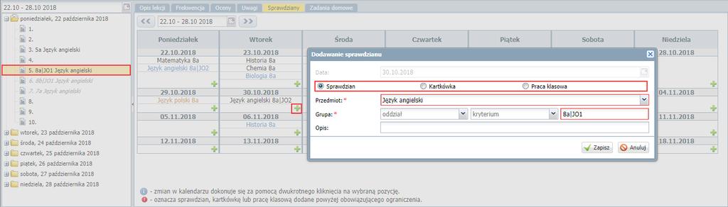 UONET+. Jak korzystać z kalendarza sprawdzianów i kartkówek? 3/6 4.