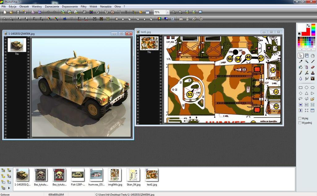 1. Otwieramy program i wczytujemy pierwszy i drugi plik Wielkość obrazków ustawiamy tak aby były dobrze widoczne w programie.