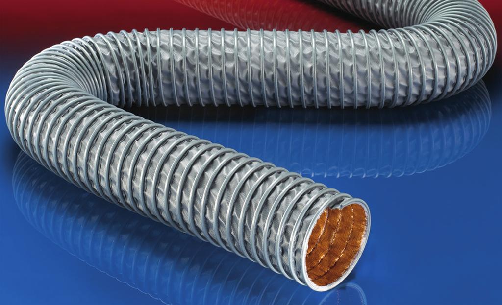 CP Kapton 476 1 Wąż wysokoteperaturowy, wąż z profi le zaciskowy, (do +400 C) 2 Zastosowania Elastyczny wąż do gorących i zinych gazów Odsysanie spalin pojazdów silnikowych, odsysanie spalin