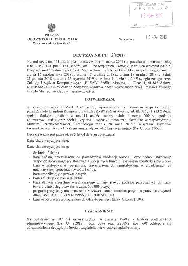 Rozdział 5 Informacje dodatkowe 1 Dokumentacja Homologacja Decyzja GUM o dopuszczeniu do obrotu