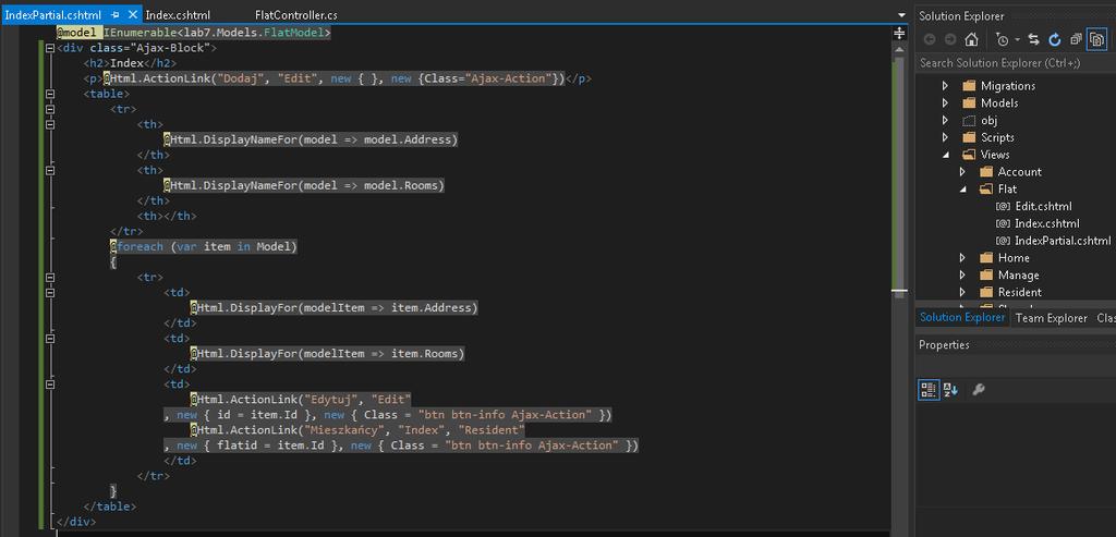 Zwrócicie uwagę, iż widok IndexPartial jest praktycznie kopią indeksu tylko ma odciętą deklarację layoutu.