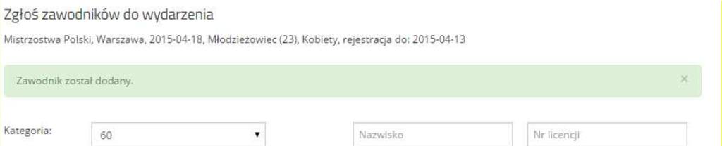 UWAGA: Nie można klikać w Nazwisko i imię danej osoby. Taka akcja będzie skutkowała przekierowanie na profil danego zawodnika.