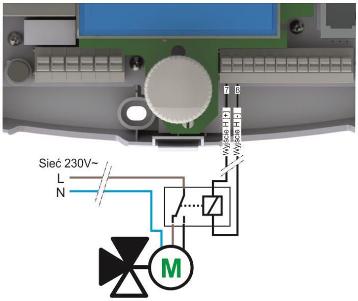 Grzałka i pompa: W przypadku podłączenia grzałki oraz pompy należy zastosować przekaźnik koniecznie typu 6VDC RM85-2021-35-1006 podłączony jak pokazano na Rys. 17-11.