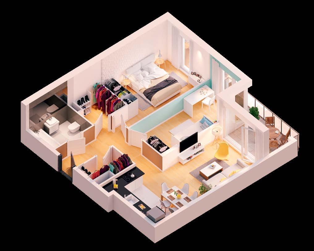 Wygodne 3 pokoje dla rodziny 61,30 m² duża sypialnia z miejscem na szafę obszerna garderoba 5 3 dobrze doświetlony