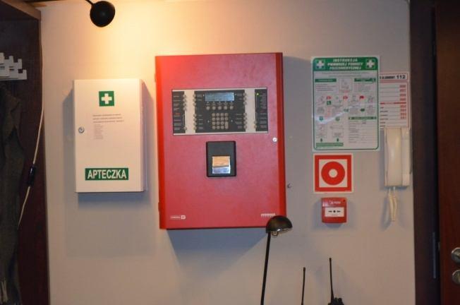 Ze względu na brak ochrony i możliwości całodobowej obsługi centrali sygnalizacji pożaru w budynku A, działa ona w systemie jednostopniowego