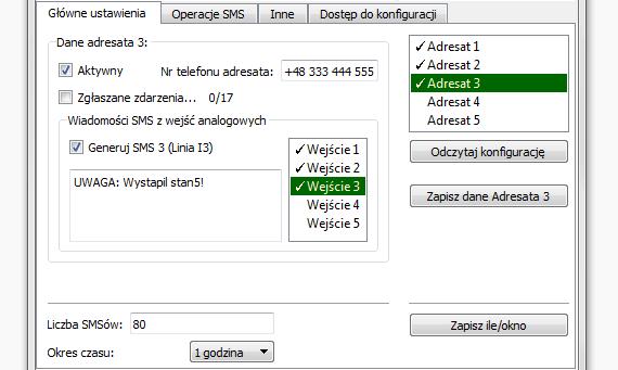 6 / 15 IO-E350-001 zapisać dane dotyczące liczby generowanych wiadomości SMS za pomocą przycisku Zapisz ile/okno.