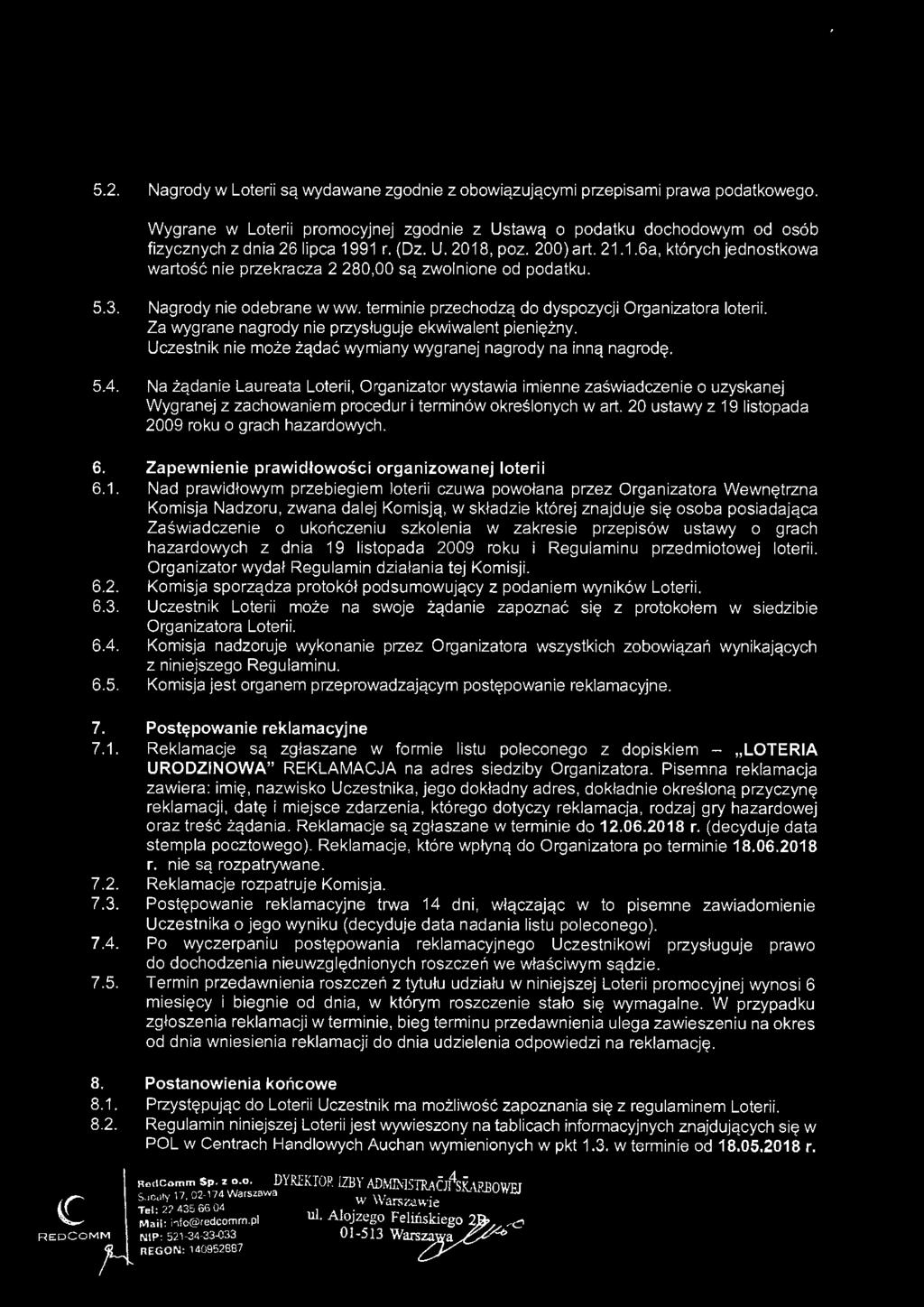 20 ustawy z 19 listopada 2009 roku o grach hazardowych.
