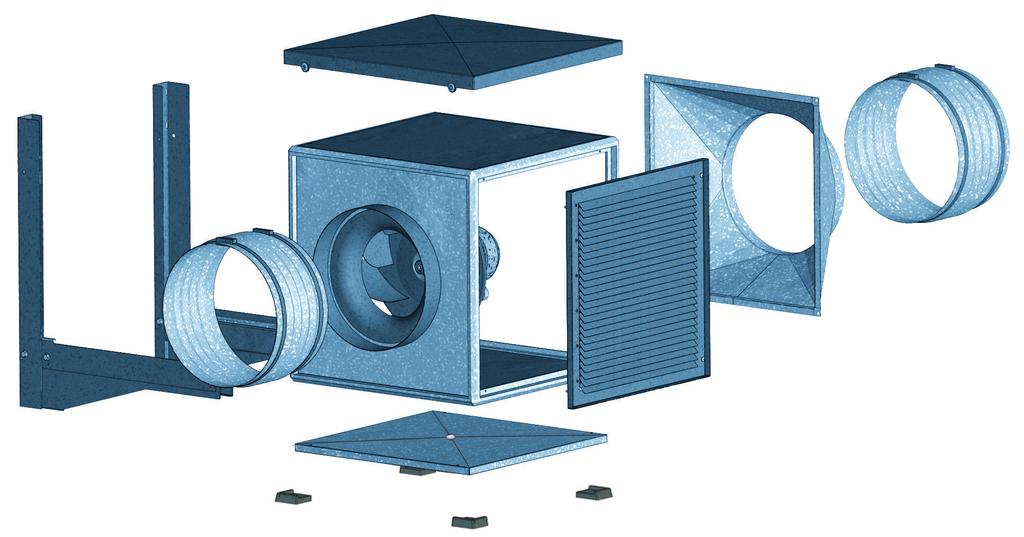 Wentylatory promieniowe GigaBox Informacje o produkcie GigaBox i osprzęt Daszek ochronny GB-WSD (osprzęt) Konsola ścienna GB-WK (osprzęt) W standardzie: a) dwa króćce elastyczne b) kształtka wylotowa