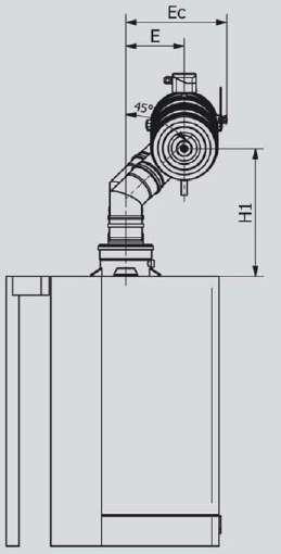 167 178 185 Całkowite wysunięcie od króćca kotła Ec mm 305 315 320 Odsunięcie króćca kotła od tylnej ścianki Ek mm