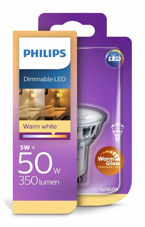 PHILIPS LED Reflektor punktowy (z możliwością przyciemniania) 5 W (50 W) GU10 Ciepła poświata WarmGlow, możliwość przyciemniania Odpowiednie oświetlenie tworzy magię