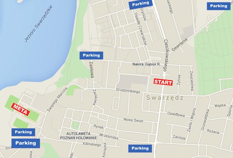 W DNIU BIEGU Parkingi Parkingi zlokalizowane są przy: - ul. Św. Marcin/Strzelecka, - ul. Św. Marcin (przy hali sportowej) - ul. Zamkowa (przy Targowisku), - ul. Cmentarna (przy Cmentarzu), - ul.