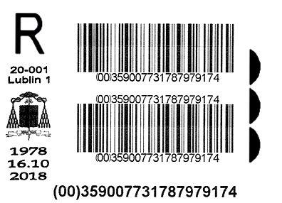 POL R 18118 16.10.2018 70 x 51 mm 20-001 LUBLIN 1 TOTUS TUUS 1978 16.10 2018 Herb kardynała Karola Wojtyły, w którym znajduje się krzyż, a pod jego lewym ramieniem duża litera M.