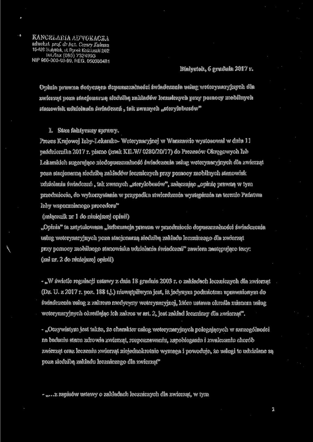 ' 15 iłystoi... /,. NIP 96C-000-05 93 R g os^, Białystok, 6 grudnia 2017 r.
