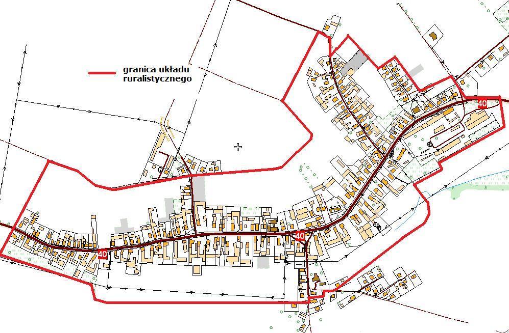 ryc. nr 1. Granica układu ruralistycznego wsi Biedrzychowice.