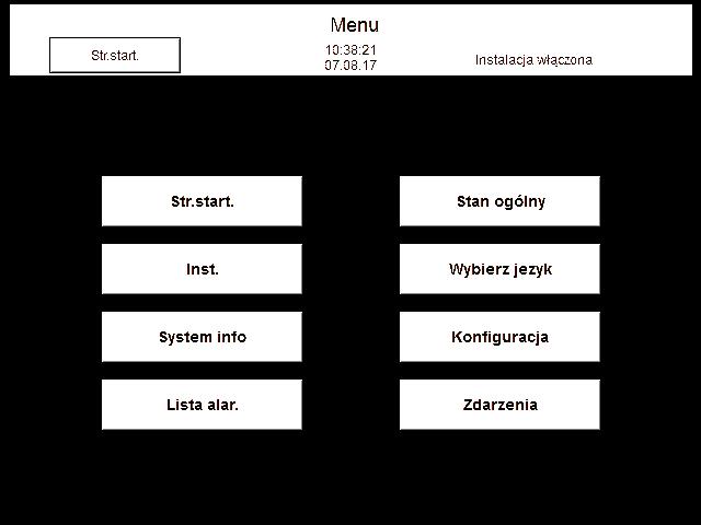 Informacje dotyczące obsługi Moduł obsługowy (ciąg dalszy) Menu Otwieranie menu głównego: