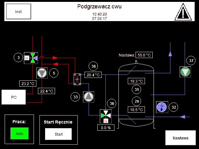 Podgrzew ciepłej wody użytkowej Ustawianie ciepłej wody użytkowej Podgrzew ciepłej wody użytkowej Dotknąć poniższych przycisków: 1. å 2. Instalacja 3. Podgrzewacz cwu Rys.