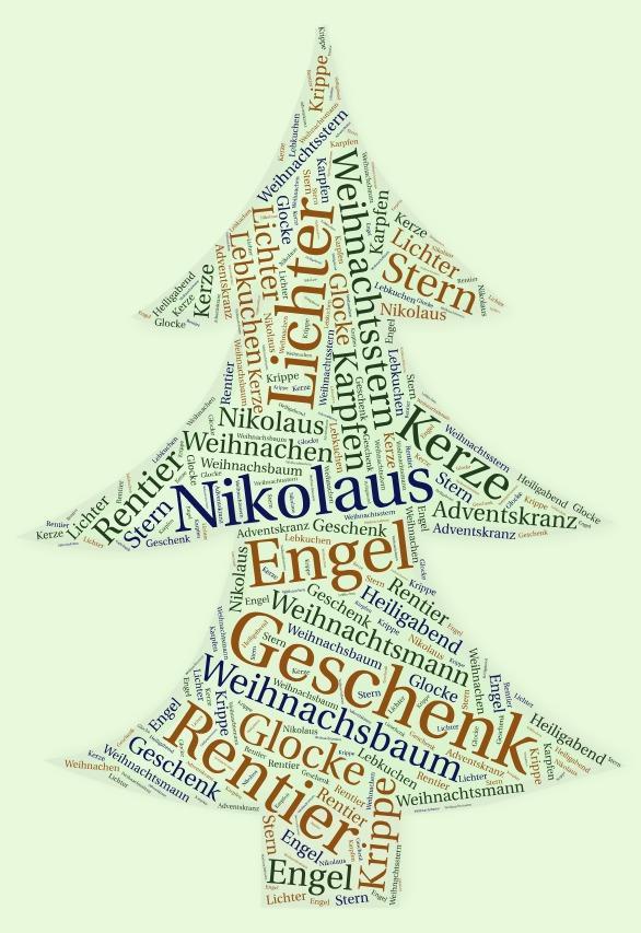 Station 7 Finde Minimum 10 Weihnachtswörter in der Wortwolke und schreibe sie alphabetisch auf!