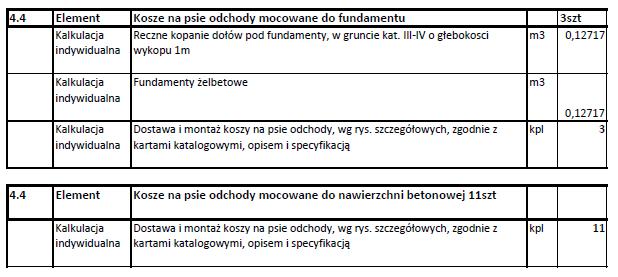 Proszę o wyjaśnienie i ujednolicenie ilości koszy na psie odchody, które należy dostarczyć i zamontować. Odpowiedź nr 11: Zamawiający informuje, że obie pozycje są poprawne.
