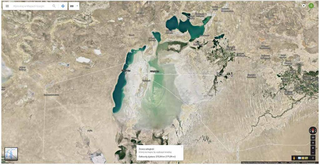 Jezioro Aralskie pod koniec 2016 roku W obrębie leżącego na granicy Kazachstanu i Uzbekistanu jeziora Aralskiego, nazywanego przez miejscowych Morzem Aralskim, w ostatnich latach trwają działania