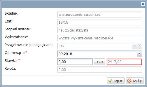 W sekcji Wynagrodzenie w miesiącu [ ] kliknij przycisk Dodaj i w rozwiniętym menu wybierz pozycję Wynagrodzenie zasadnicze. 3.