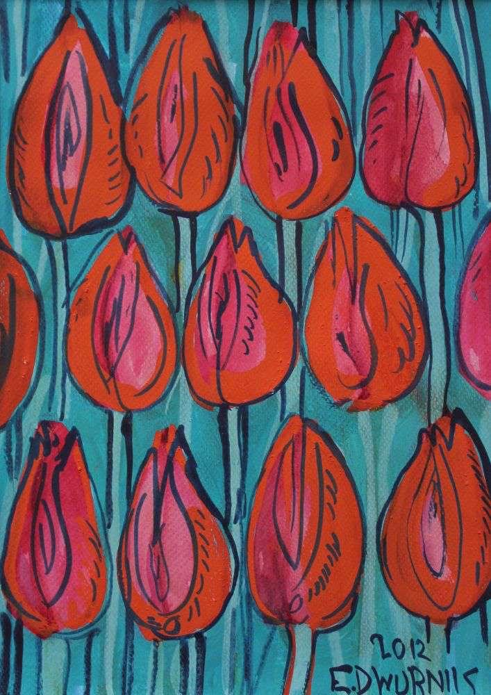 Edward Dwurnik(1943-2018) Czerwone tulipany(2012) sygn.dat.p.d. akwarela, tempera, papier 29.