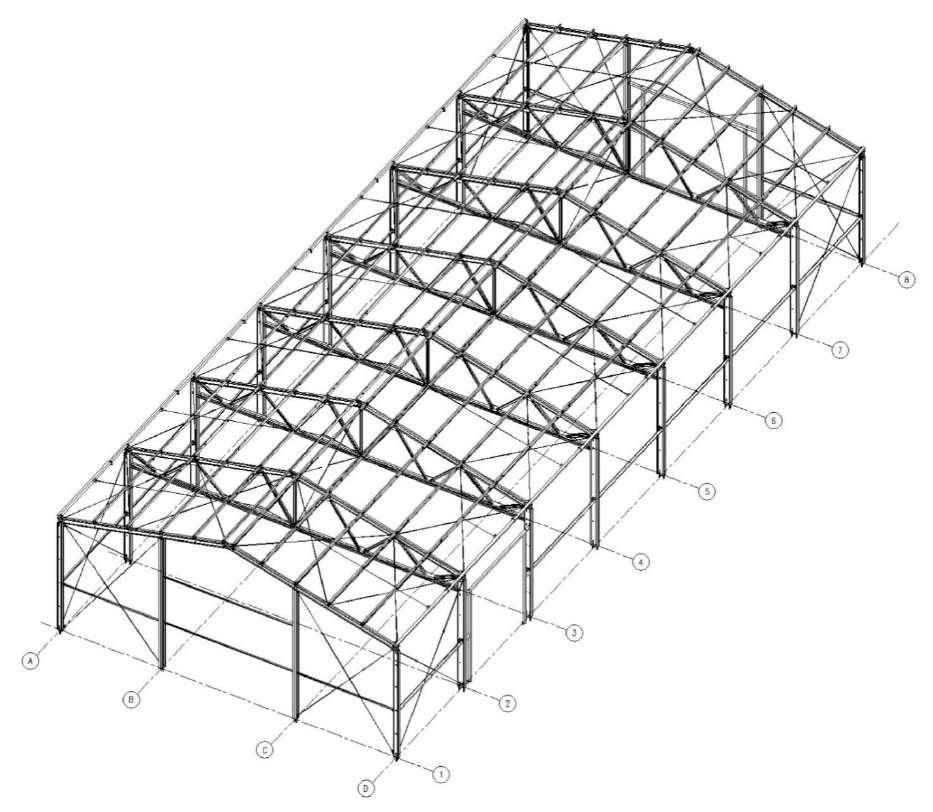 HALE TYPU III Rama portalowa (B-szerokość hali, H-wysokość ściany bocznej) Rozstaw ram: 5m Długość hali 7x5,0m=35m M) B=18m, H=5,5m, IV strefa śniegowa N) B=15m,