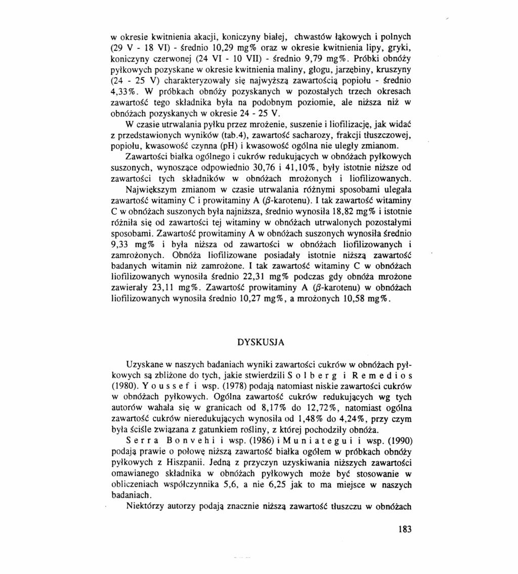 w okresie kwitnienia akacji, koniczyny białej, chwastów łąkowych i polnych (29 V - 18 VI) - średnio 10,29 mg% oraz w okresie kwitnienia lipy, gryki, koniczyny czerwonej (24 VI - 10 VII) - średnio