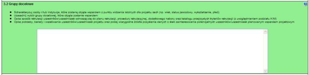 Grupy docelowe Scharakteryzuj osoby i/lub instytucje, które zostaną objęte wsparciem z punktu widzenia istotnych dla projektu cech (np. wiek, status zawodowy, wykształcenie, płeć itp).