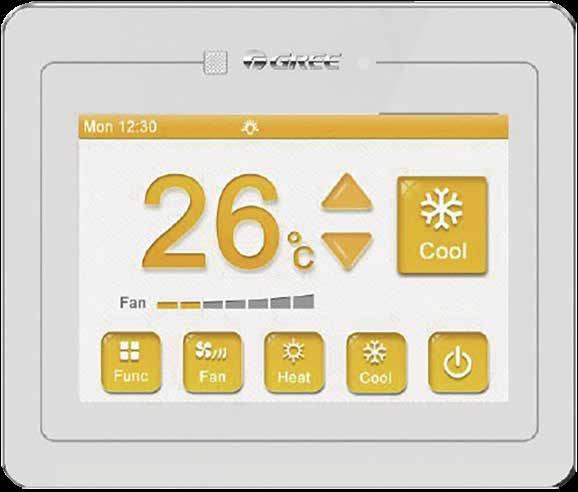 STEROWANIE GMV5 Sterownik przewodowy XK55 Wyświtlacz LCD z ekranem dotykowym; Timer 24h; 6 prędkości wentylatora + turbo; Sterowanie grupą urządzeń do 16 szt.; Dostępne funkcje: m.in.