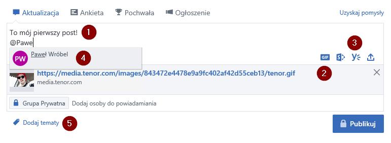 Współpraca wewnątrz grupy Yammer Do grup możemy dołączyć będąc zaproszonymi lub znajdując je w wyszukiwarce. Wystarczy wpisać nazwę (lub słowo kluczowe) i kliknąć na interesujący nas zespół.