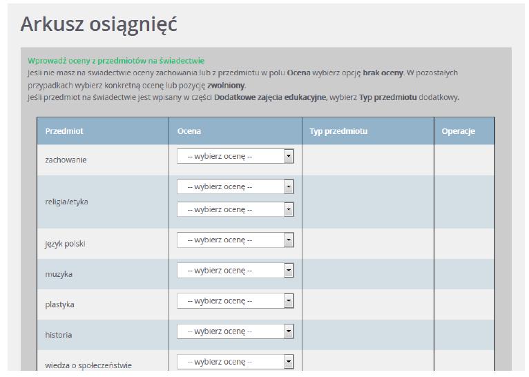 Uzupełnienie wniosku o wyniki na świadectwie końcowym szkoły i