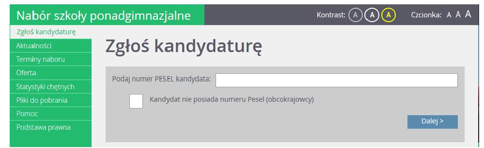 Etapy działań w systemie: REJESTRACJA KANDYDATA - wybór szkół i oddziałów