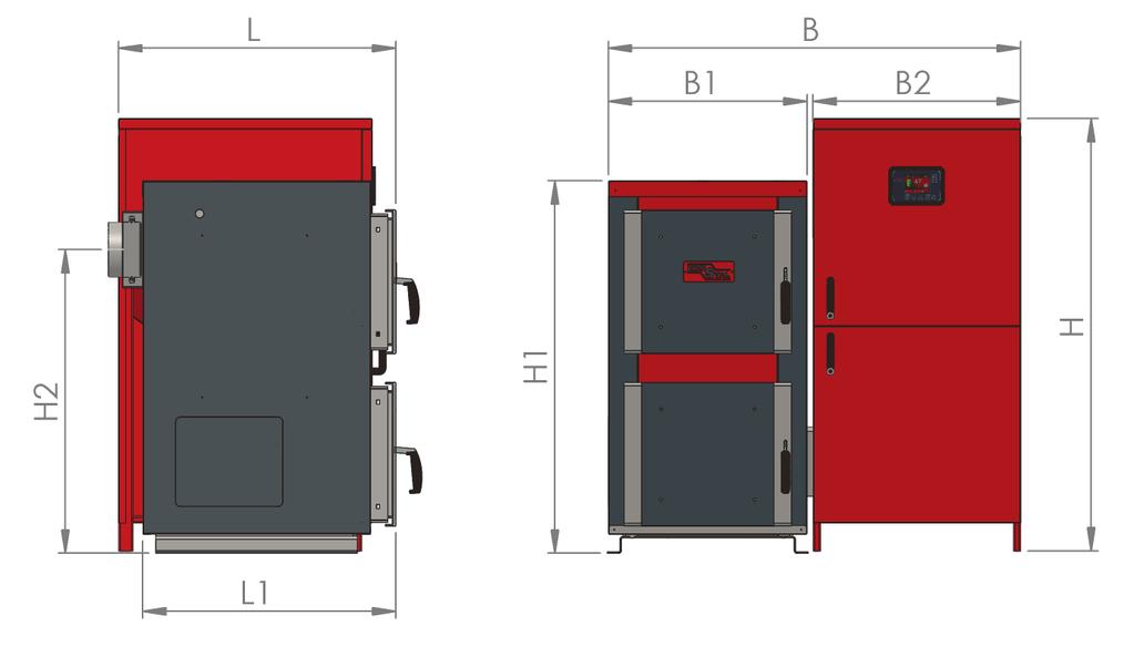 Dane techniczne Lp Moc nominalna Moc minimalna Klasa kotła 4 Sprawność cieplna Orientacyjna powierzchnia ogrzewalna w pomieszczeniach mieszkalnych (70 W/m ) [m ] Zasyp zbiornika [kg] 00 7 Max. dop.