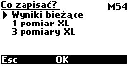 2 MENU Z poziomu ekranów wyników można przy pomocy klawiatury wywoływać bezpośrednio następujące opcje: M+ (zapis) - lewy klawisz funkcyjny Akcja - środkowy klawisz funkcyjny T (czas uśr.