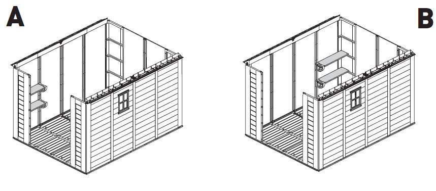 OPCJE: Półki mogą być montowane wyłącznie na bocznych ścianach.