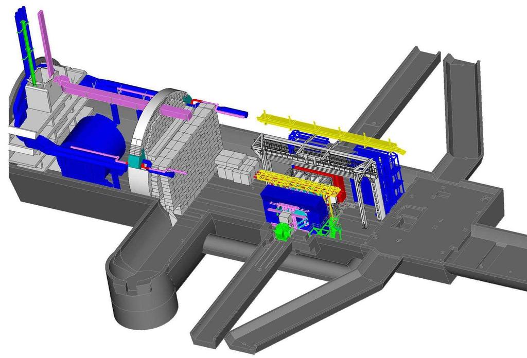 LHCb w holu eksperymentalnym Ściana ochraniająca przed radiacją Punkt przecięcia wiązek przesunięty