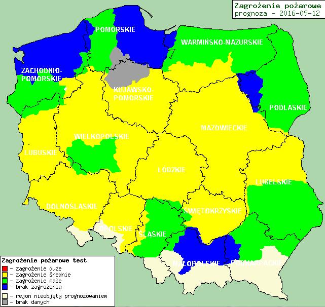 Zagrożenie pożarowe w lasach Ostrzeżenia hydro/meteo BRAK