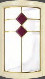 rubinowe fazowane Profil: ołowiano-mosiężny, złoty Glass: brown Altdeutsch Decor: decorative decal with small onion Profile: lead brass, golden Glass: colourless Decor: bevelled cubes Profile: lead