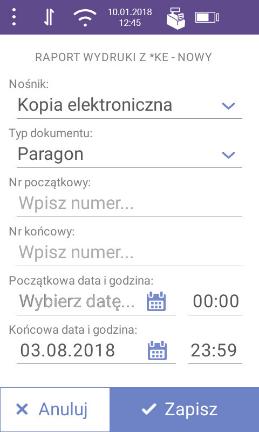 7 Odczyt kopii wydruków ekran główny Informacja czy raport był z kopii elektronicznej czy pamięci podręcznej W celu wykonania raportu, należy nacisnąć przycisk Wykonaj nowy raport, zostanie