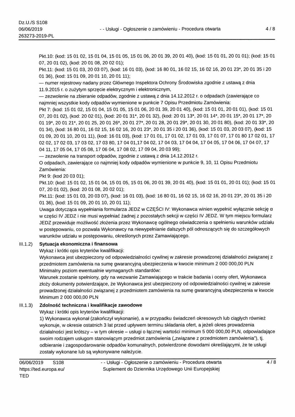 - Usługi - Ogłoszenie o zamówieniu - Procedura otwarta 4/8 Pkt.