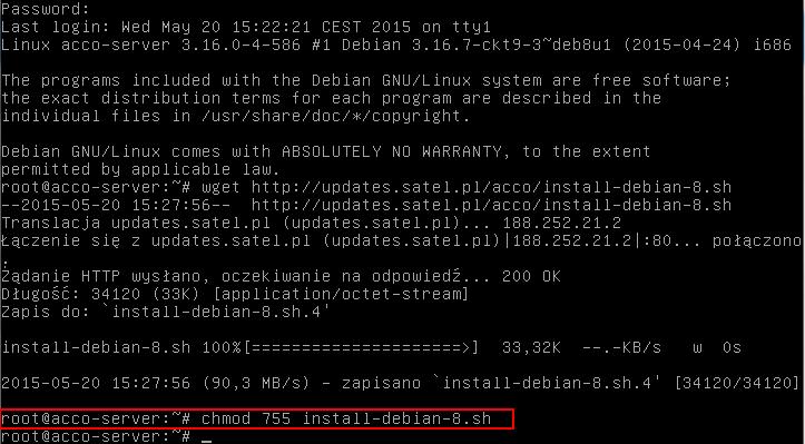 dla wersji systemu operacyjnego Debian 8.0: chmod 755 install-debian-8.