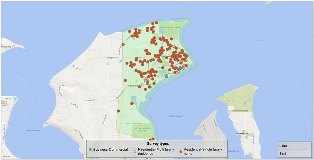 Survey responses on a map This is the map of the zone with the survey responses clearly plotted to show