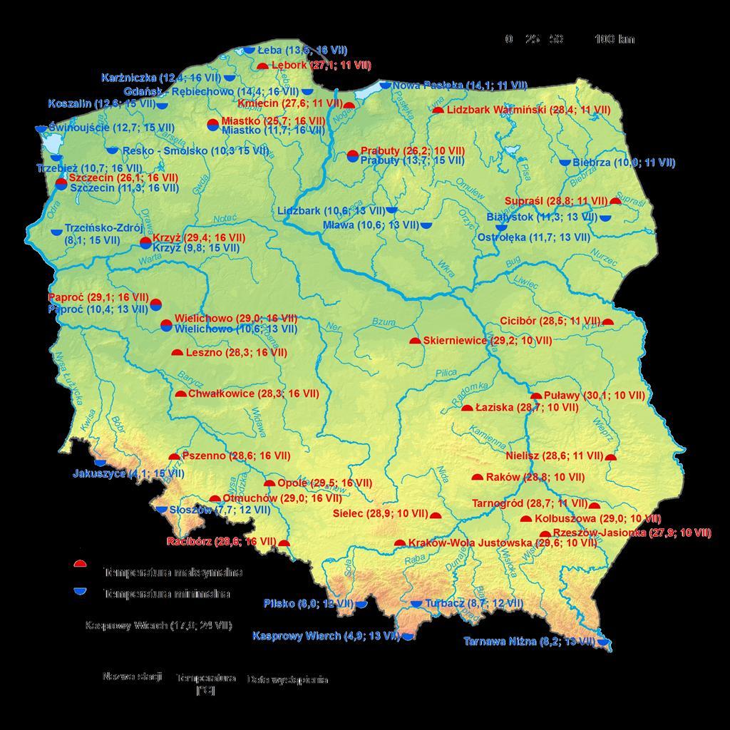 2. Temperatury ekstremalne w regionach