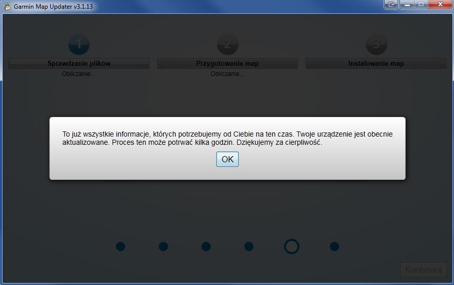 Teraz rozpocznie się proces pobierania map, a