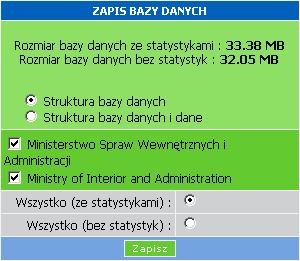 3. Kopia zapasowa Tutaj można wykonać kopię zapasową bazy danych. Kopia zapisuje się po wskazaniu katalogu docelowego. Raz na miesiąc powinno się przeprowadzić kopie zapasową bazy danych. 4.