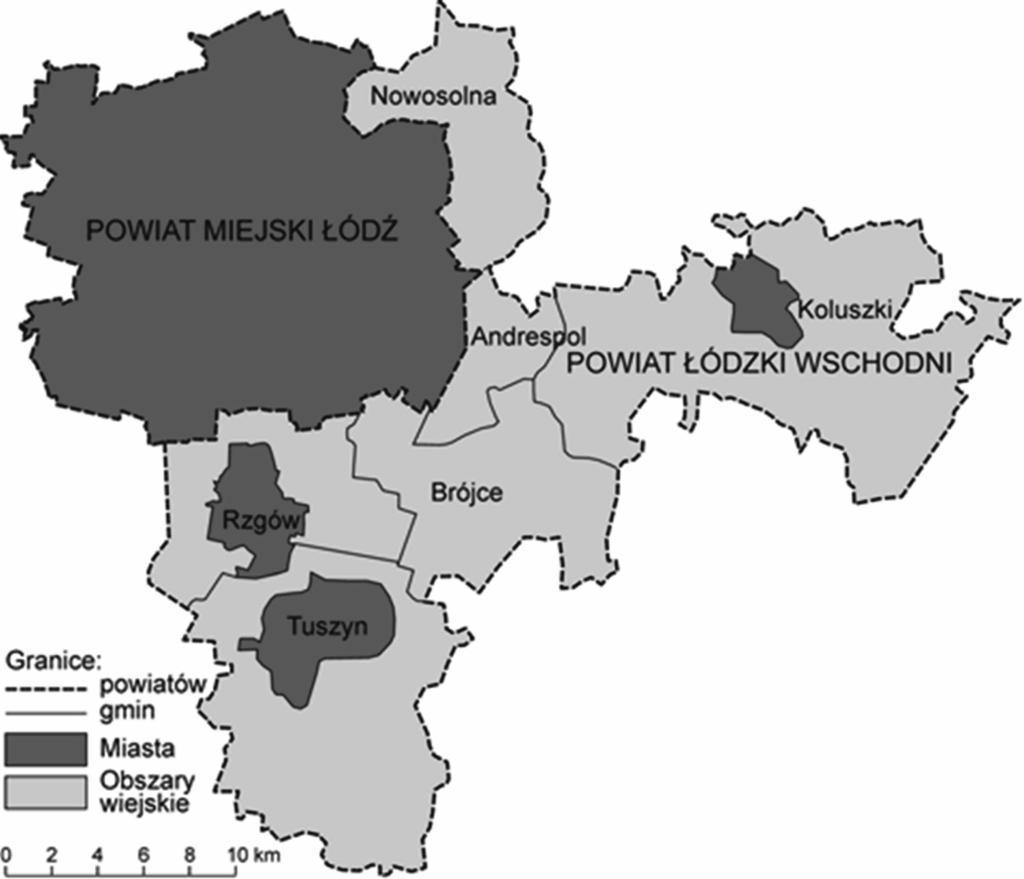 26 Lidia Groeger Ryc. 1. Lokalizacja gmin powiatu łódzkiego wschodniego w stosunku do Łodzi Źródło: opracowanie własne. 2.3.