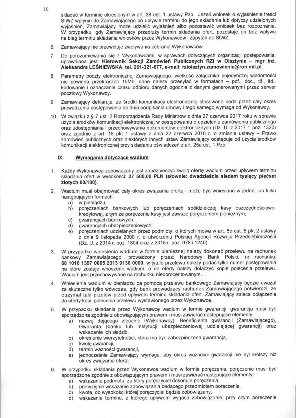 10 skladab w terminie okreslonym w art. 38 ust. 1 ustawy Pzp.