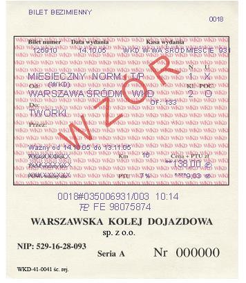 Wzór nr 2, 2a, 3, 3a do 7 WZÓRY BILETÓW OKRESOWYCH