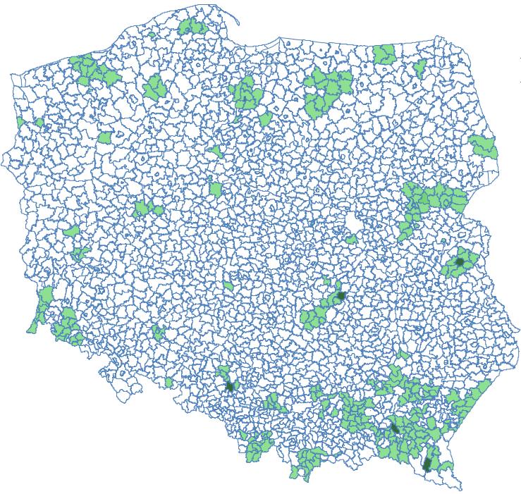 Certyfikacja klastrów Udział w łącznej liczbie gmin Aplikacje konkursowe 115 klastrów