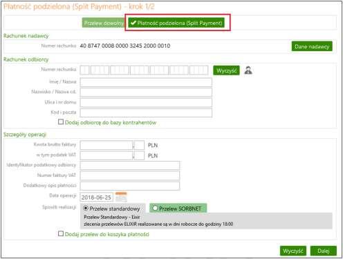 Przelew Płatność podzielona (Split Payment) Z dniem 1 lipca 2018 r. wchodzi w życie Ustawa z dnia 15 grudnia 2017 r. o zmianie ustawy o podatku od towarów i usług oraz niektórych innych ustaw.